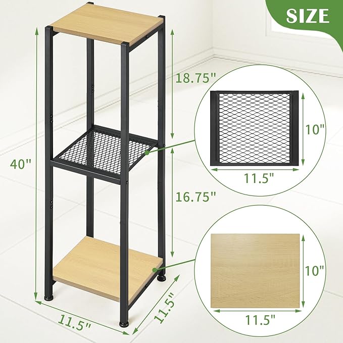 Extra Tall Plant Stand Indoor,40 Inch Plants Stands,3 Tier Metal Plant Stand with Heavy Duty Wood and Metal Mesh Shelf,Yellow Oak and Black