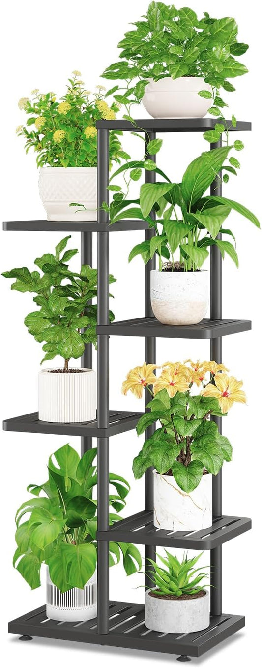 iDavosic.ly Plant Stand Indoor Outdoor, 5-Tier Tall Metal Flower Shelf for Heavy-Duty Large Planters, Corner Orchid Display Rack for Living Room Balcony Patio Porch, Space Saving, Modern Black