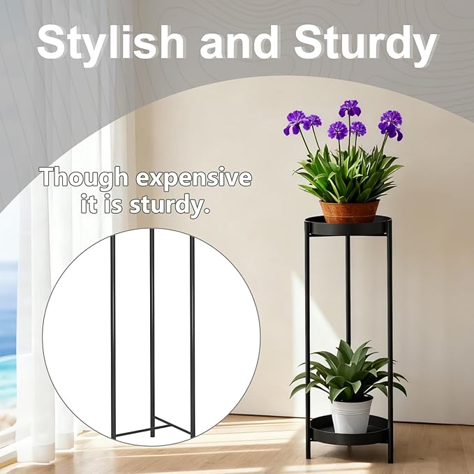30" Plant Stand, 2 Tier Metal Flower Plants Holder with 2 Removable Display for Indoor or Outdoor,Pot Plant Planter Display(30 X 10in,Black)