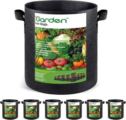 Grow Bags Tall, 10 Gallon Grow Pots 6 Pack with Handles, Heavy Duty 320G Thickened Nonwoven Fabric Plant Bag for Vegetables, Black
