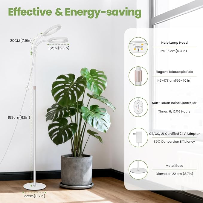 Large Plant Lights for Indoor Growing 24V, 660nm-Enhanced Full Spectrum, LUMILEDS LED Grow Light, 2×6.3in Grow lamp with Timer & Dimming, Adjustable Height 22-70in, 30W, 320μmol/s/m²@6in, K30-W