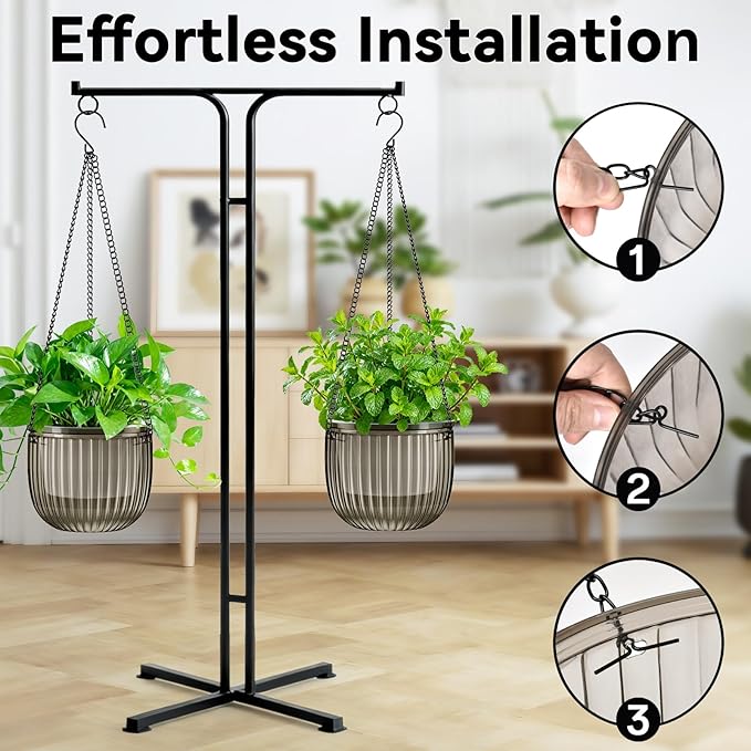 Halatool 2 Pack Self Watering Hanging Planters for Plants, 8.3 Inch Hanging Baskets, 3 Hooks Plant Hangers with Drainage Holes for Gardening (Gray)