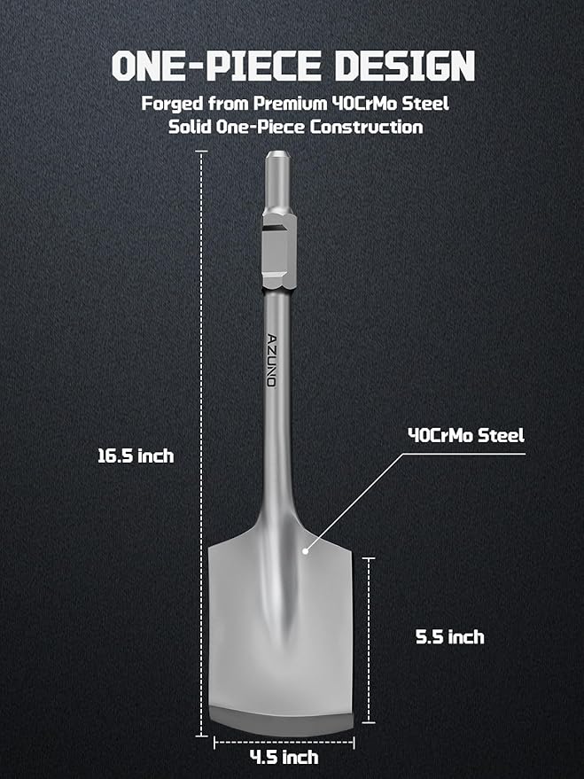 AZUNO HEX Clay Spade Bit, 4-1/2" x 17" Heavy-Duty Steel Shovel Bit for 1-1/8" Rotary Hammer & Jack Hammer, for Digging in Clay, Soil, Gravel, Sandstone, Adobe