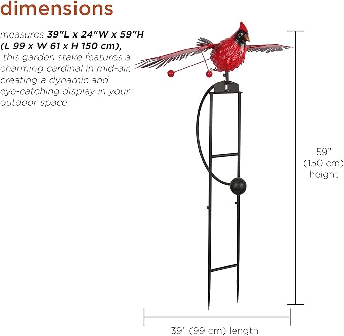 Alpine Corporation NCY408 Metal Rocking Cardinal Stake, Stylish Décor for Garden, Patio, & Lawn, 56"H, Red