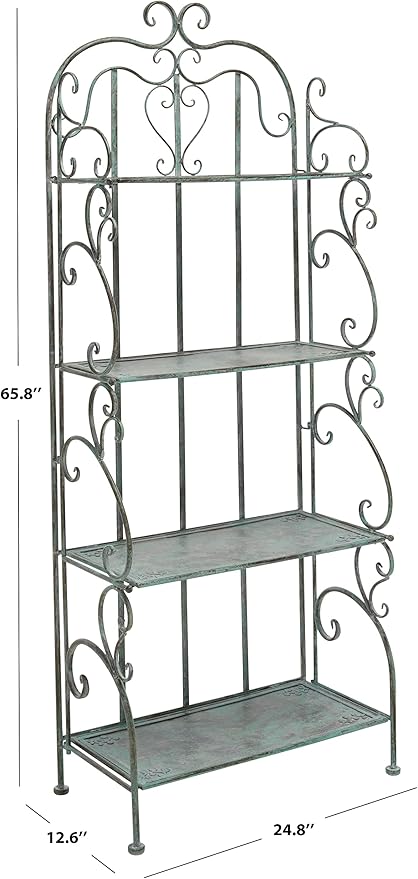SAFAVIEH Outdoor Collection Tyrique Victorian Antique Dark Green Wrought Iron 4-Tier Shelf Unit