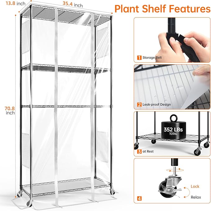 Bstrip Indoor Greenhouse with Grow Light, Tall Green house with 6 Pack T5 Full Spectrum Plant Lights with Timer, Plant Shelf with Tent for Indoor Plant, Seed Starting, Seed Tray, 35.4"x13.8"x70.8"