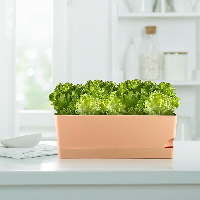 4 Pack Self Watering Pots for Indoor Plants 17 Inches Window Boxes Planters Rectangular Flower Pots Rectangle Herb Pots Large Plant Pots with Drainage Holes and Saucers Windowsill Planter, Orange