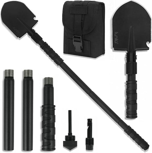 iunio Camping Shovel,Shovel Folding, Portable, Multitool, Foldable Entrenching Tool, Collapsible Spade, for Backpacking, Trenching, Hiking, Survival, Car Emergency