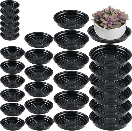 30 Packs 4/6/8/10/12 Inches Plant Saucers for Indoor Outdoor Use Heavy Duty Plastic Plant Plate Dish for Planter Bulk Round Flower Pot Drip Trays to Catch Water 4 to 20 Inch, Black