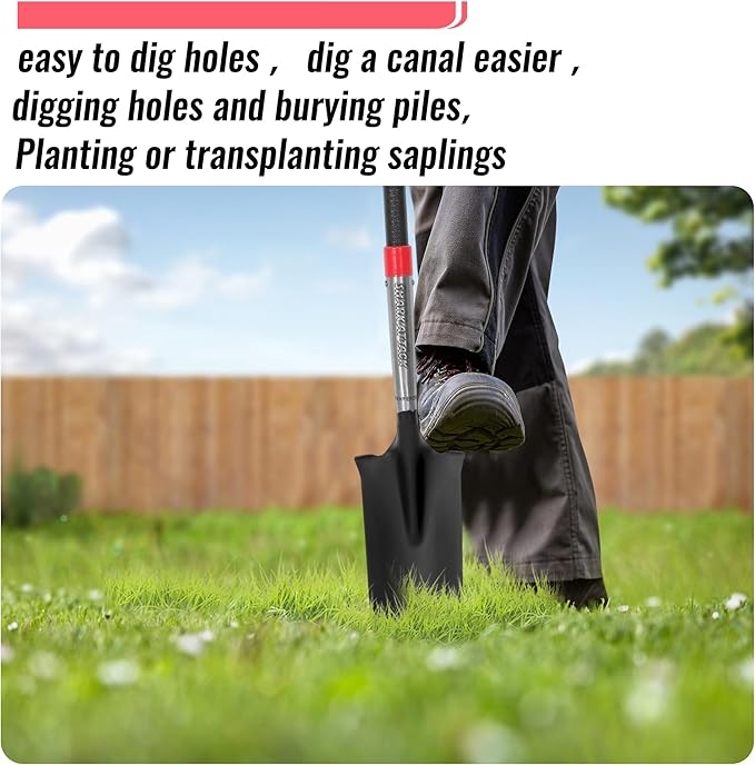 SHARK ATTACK 5-Piece Steel Shovel Set with D-Grip Handles Digging Shovel- Multi-Size Garden Shovels with Powder Coating for Digging, Planting & Car Emergency