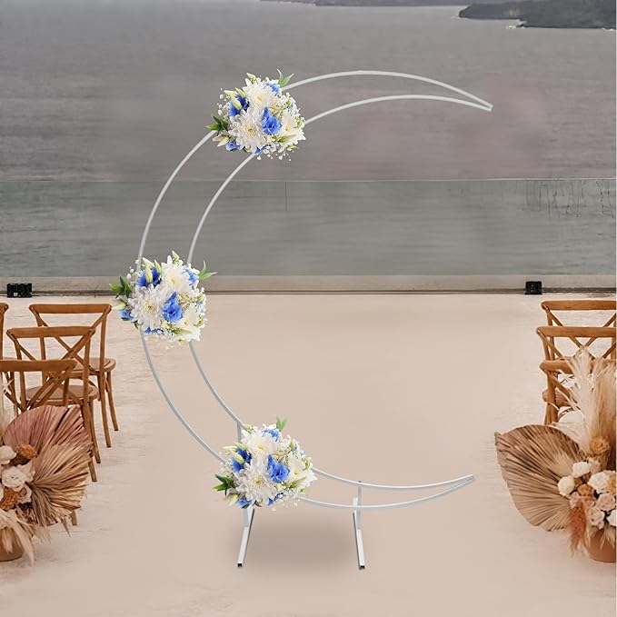 Wedding Arch, 7ft Metal Crescent Moon Wedding Arch Stand, Curved Flower Balloon Frame Garden Arbors and Arches for Wedding, Valentine's Day, Christmas, New Year Decoration (White)