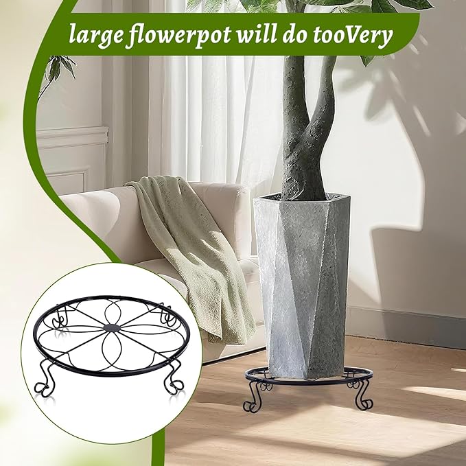 1/2/4 Pack 10/12 Inch Heavy Duty Iron Plant Stands - Rustproof Metal Flower Pot Holder for Indoor Outdoor Use, Round Wrought Iron Planter Stand for Corner Gardening, Patio, Balcony Decor- Black (10IN1PCS)