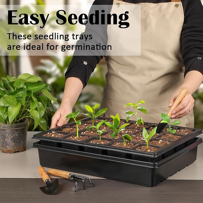 10 Pack 2.5 inch Square Pots 3.5 inch Deep 20 Cell Seedling Plug Trays with Water Collection Nursery Trays (15"x11"x3") for Seeds Starting and Transplanting