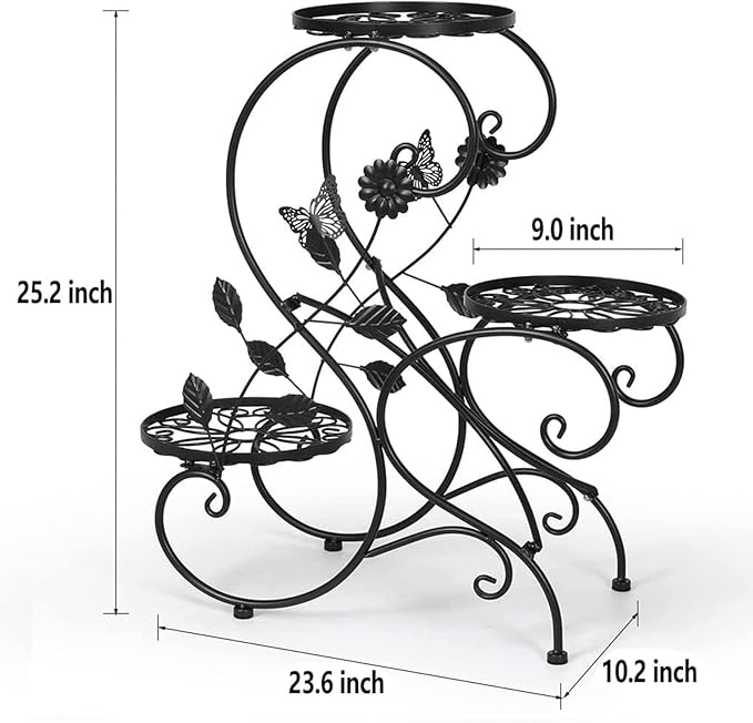 3-Tiers Metal Plant Stand Indoor, Heavy Duty Flower Pot Stands for Multiple Plant, Anti-Rust Iron Plant Pot Shelf, Stable Plant Holder, Ladder Plant Pot Holder for Living Room Patio Boho Home Decor for Gardening Visit the HLC Store