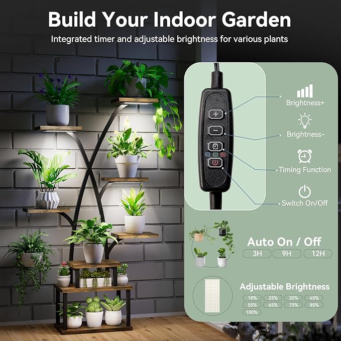 Plant Stand with Grow Lights - 8 Tiered Indoor Plants Stand, 50" Lighted Corner Plant Shelf Metal Tree-Shaped Flower Holder for Indoor Growing,Living Room Patio Corner, Decorative Rack for Living Room