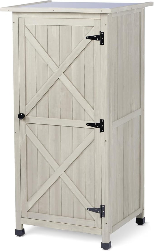 Wooden Outdoor Storage Cabinet, Vertical Garden Tool Shed with Waterproof Metal Roof & 2 Adjustable Shelves Ideal for Yard, Patio, Deck and Porch (Gray, 20" x 24" x 48")