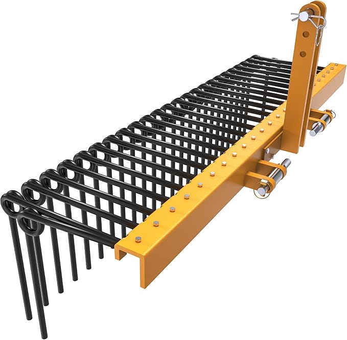 YINTATECH 60" Steel Pine Straw Rake, 3 Point Quick Hitch Landscape Rakes with 26 Durable Springs Landscape, Powder Coated Tow Behind Rake for Cat-1 Tractor to Collect Leaves for Garden, Yard, Lawn