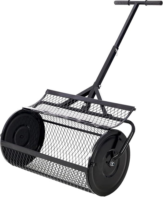 Peat Moss Spreaders for Lawns Compost Spreader Roller 24 Inch Heavy Duty Metal Mesh Dirt Topsoil Spreader for Planting Seeding Garden (24"x13", Black)