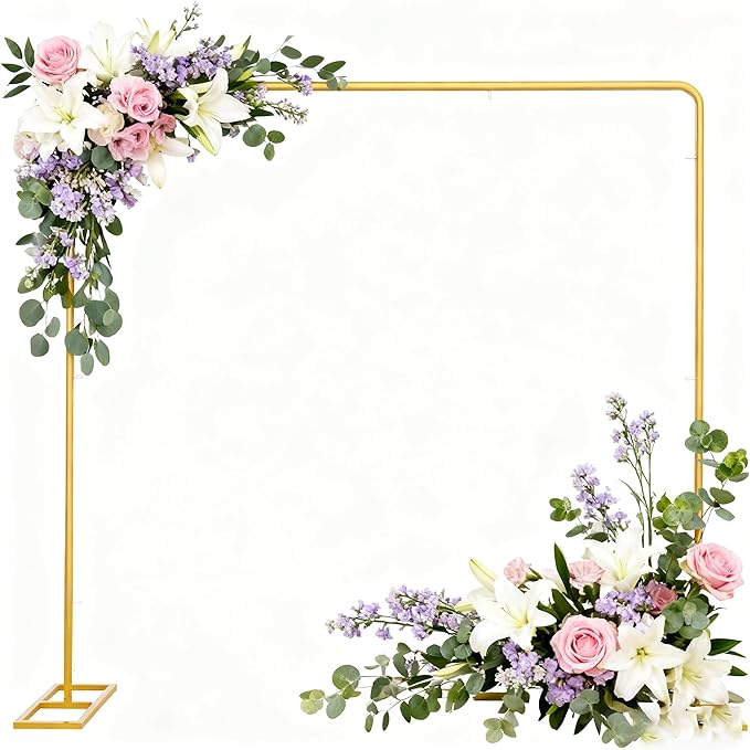 Wedding Square Backdrop Stand, Wedding Arches Frame, Wedding Arch Stand, Metal Balloon Backdrop Stand for Ceremony Party Birthday Party, Garden Arbors Stand, 6.6FT x 6.6FT Gold