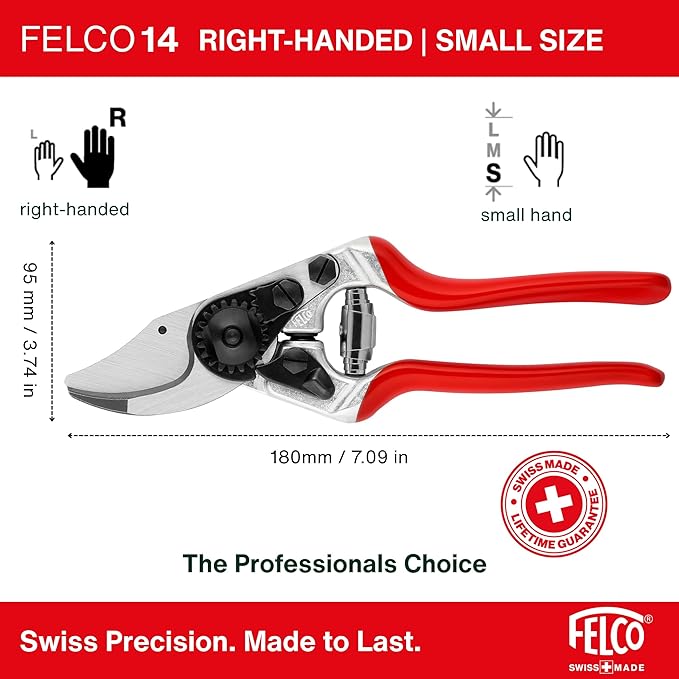 Felco F 14 Pruning Shears – 7.1" Garden Clippers for Small Hands with Bypass & Anvil Blades | Hand Pruners for Gardening | Garden Tool Cutter with Forged Alloy Steel Build, Lightweight Swiss Design