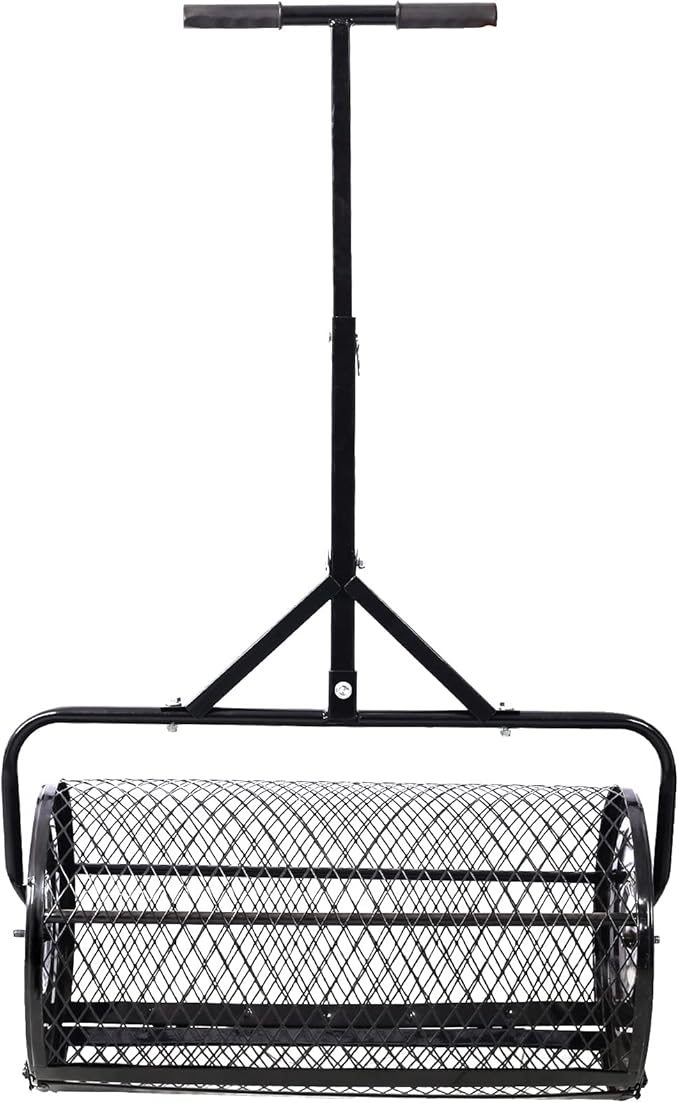 Peat Moss Spreaders for Lawns Compost Spreader Roller 24 x16 Inch Heavy Duty Metal Mesh Dirt Topsoil Spreader for Planting Seeding Garden (24"/41.7"-49.6" L, Black)