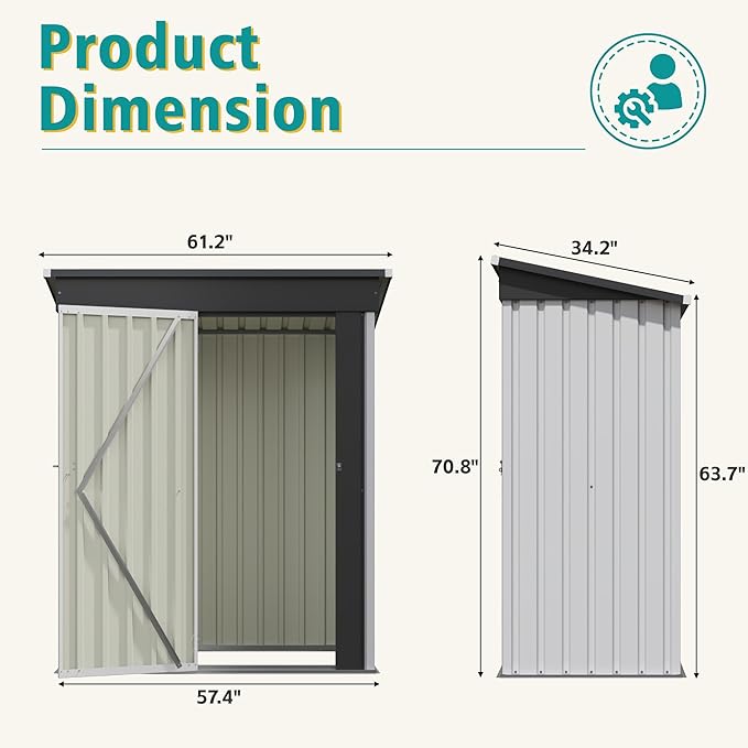 GUNJI 5 x 3 FT Shed Outdoor Storage Shed Metal Garden Shed with Lockable Door Outside Waterproof Tool Shed for Backyard, Patio, Lawn (White)