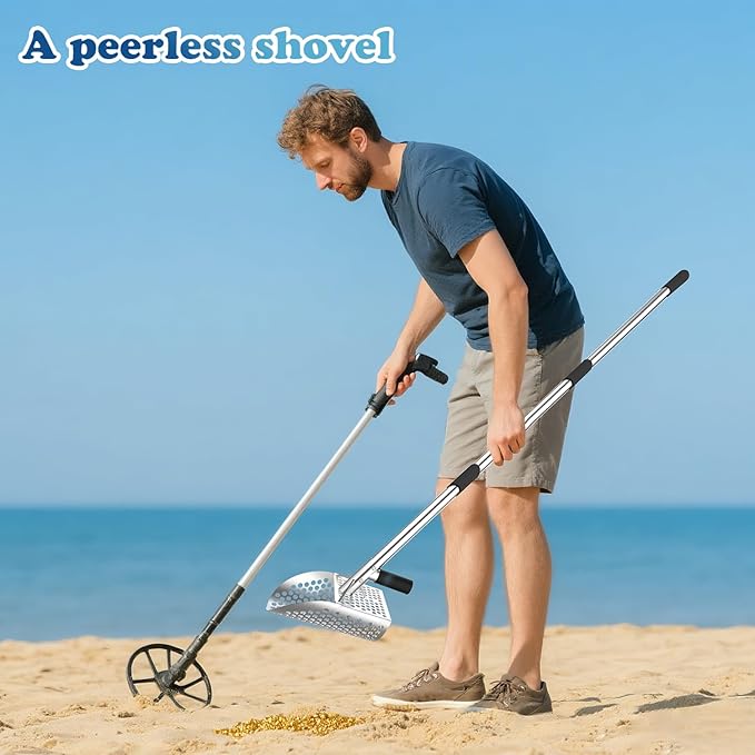 Metal Detector Sand Shovel - Stainless Steel Beach Metal Detecting Shovel with 10mm Holes, Ideal for Metal Detecting Treasure, Beach sifting, Excavation Tools (a26)