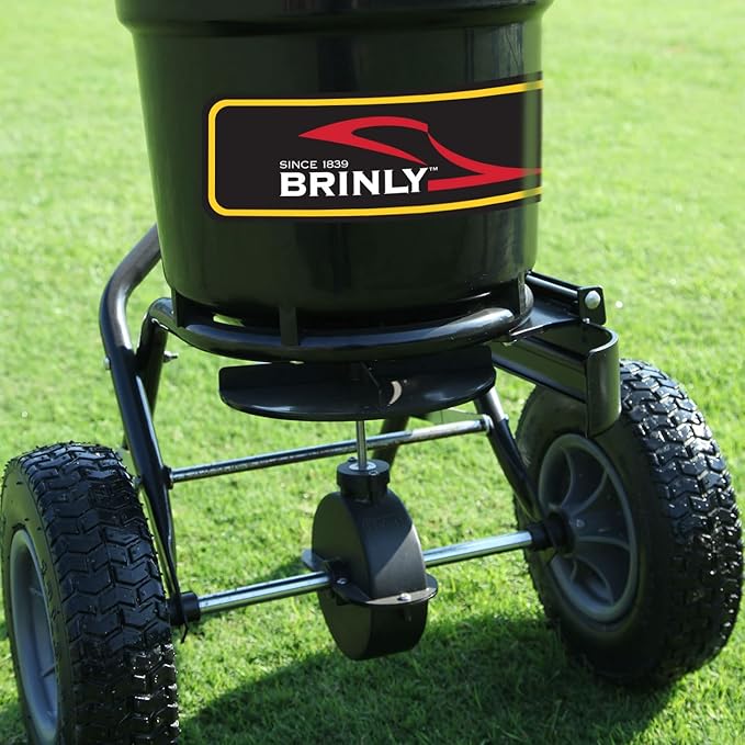 Brinly P20-500BHDF-A Push Spreader with Side Deflector Kit and Hopper Grate, 50 lb. Capacity - Flat Black