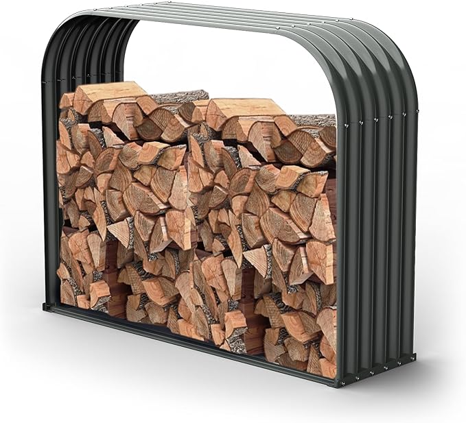 ANLEOLIFE Galvanized Steel Firewood Rack with Weatherproof Corrugated Roof (Shed-Style Log Storage), Heavy Duty Outdoor Log Holder, Rust Resistant, Trio Gray, 18"D x 54"W x 43"H