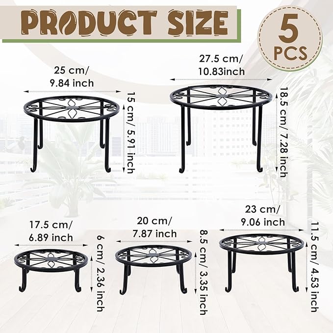 5 Pack Metal Plant Stand, Plant Stands for Indoor Outdoor, Heavy Duty Plant Pot Shelf for Multiple Plants, Flower Pot Stand for Decoration Racks Garden Home Patio, Black