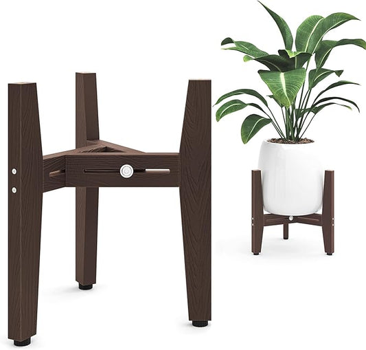LUE BONA HDPS Plant Stand Indoor Outdoor, Adjustable Mid Century Modern Stand for Plants 8-12 Inch Pots, Coffee Brown