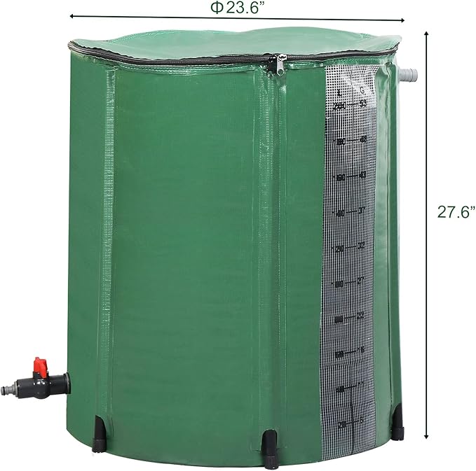 Collapsible Rain Barrel, 50 Gallon Portable Rainwater Collection System, Rain Catcher Barrel with Volume Scale Mark, Spigots and Overflow Kit, Rain Water Barrel Collector for Garden, Green