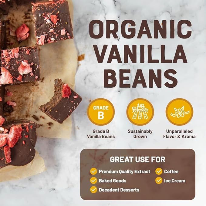 Nature's Greatest Organic Madagascar Bourbon Vanilla Beans - Grade B, Non-GMO, Kosher, Gluten - Free | Sustainably Sourced & Naturally Derived | Premium Quality Extract, Baking, and Cooking 25ct