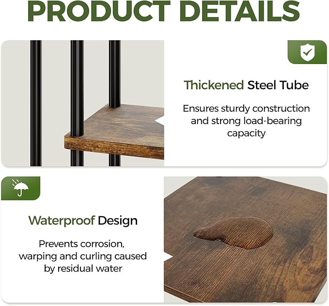 Bamworld Plant Shelf with Grow Light for Indoor Plants Corner 6 Tier Metal Plant Stand Wood Flower Stand for Home Living Room Decor Patio Decor