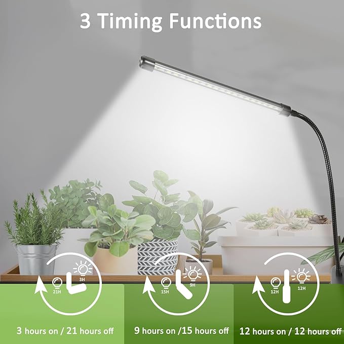 Clip On Grow Light for Indoor Plants,Full Spectrum Led Plant Grow Lights with Auto-Timer, Plant Growing Lamp for Seed Starting,Houseplants, Bonsai, Pot Plant,1 Lamp(2 Pack)