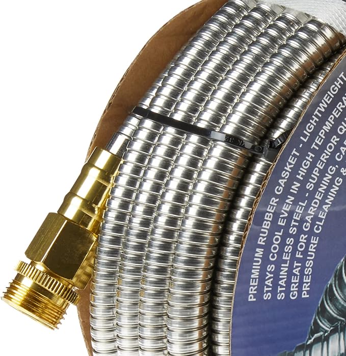 Tardigrade Metal Garden Hose 100 FT, Heavy Duty 304 Stainless Steel Water Hoses, Unmatched Durability, Flexible, No Kink & Tangle, Lightweight, Pet & Rust Proof for Outdoor Lawn Yard