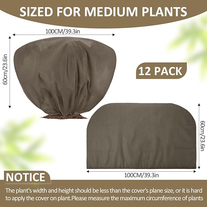 18 Pcs Winter Plant Covers Freeze Protection 39.4x23.6 Inch Horizontal Shrub Tree Plant Protection Bags Frost Blanket with Drawstring for Fall Winter Outdoor Garden Planting (Brown)