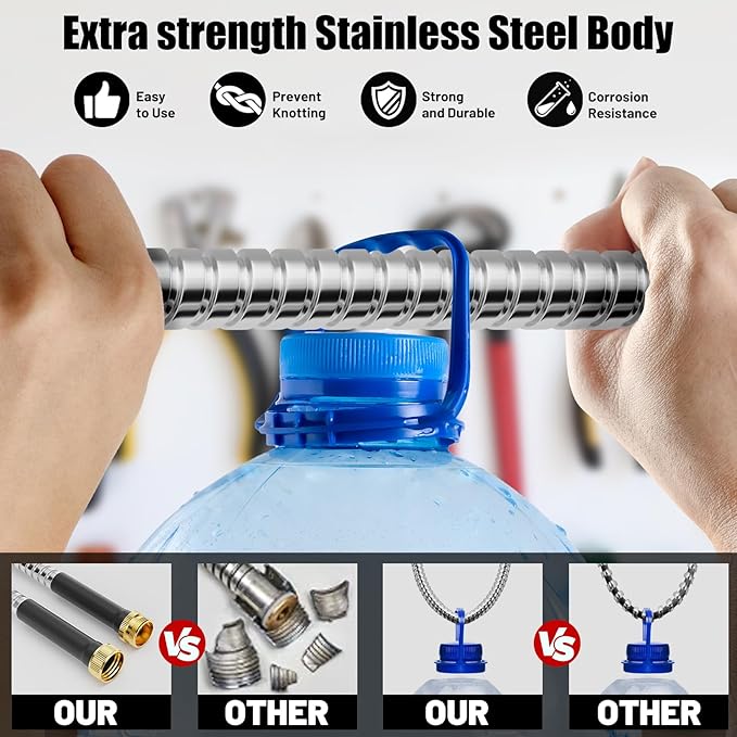 Garden Hose 75 ft, Stainless Steel Metal Water Hose 75 Feet with Nozzle, Flexible, Rust Proof, No-Kink, Heavy Duty, Leakproof 3/4 in Fittings, Lightweight Metal Hose, BT75S Model