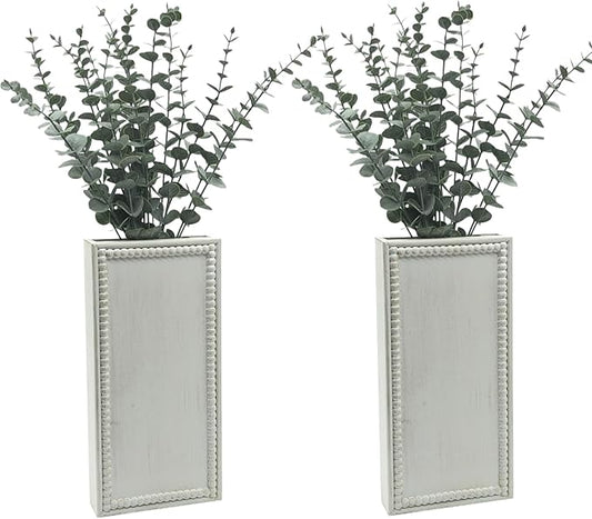 Wood Wall Planter Set of 2, Farmhouse Wall Hanging Decor Pocket Planter for Greenery and Dried Flowers, Rustic Indoor Wood Hanging Vase (White)