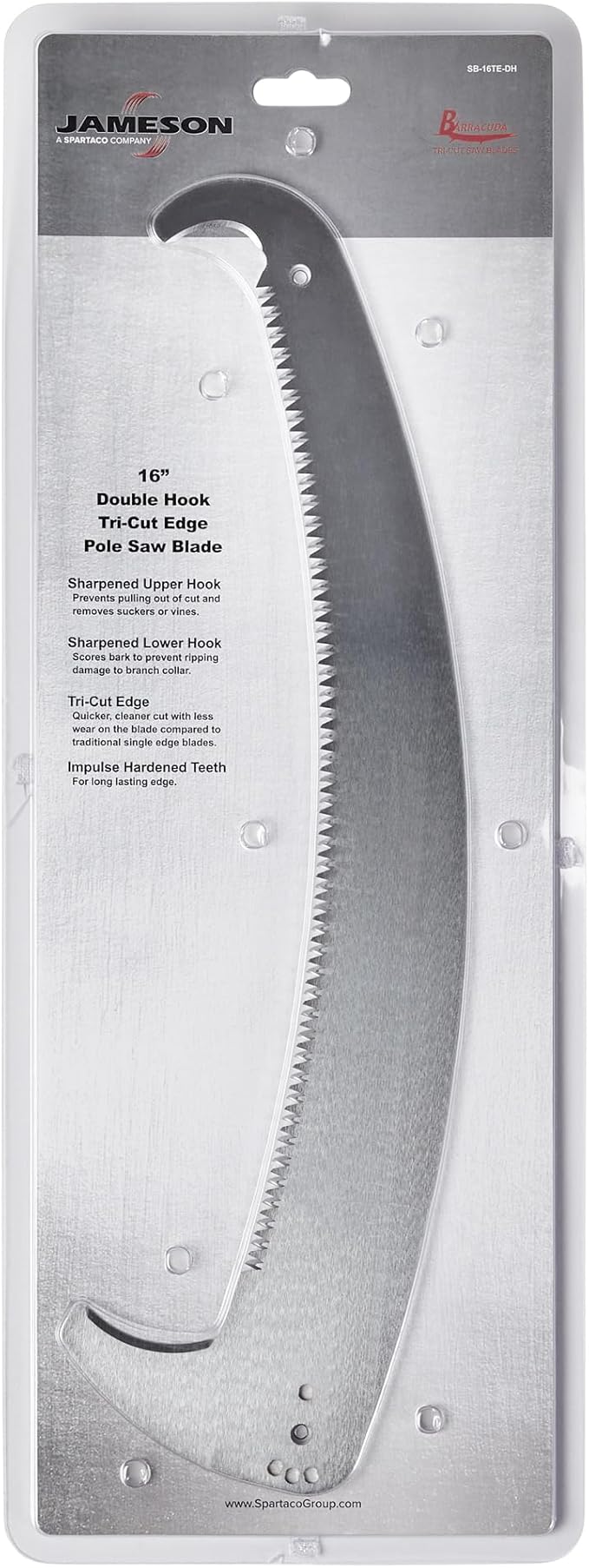 Jameson 16" Tri-Cut Double-Hook Saw Blade - Precision Cutting for Larger Branches, Fits Pole Saw Heads, Hard-Chrome Plated with Impulse Hardened Teeth for Long Life