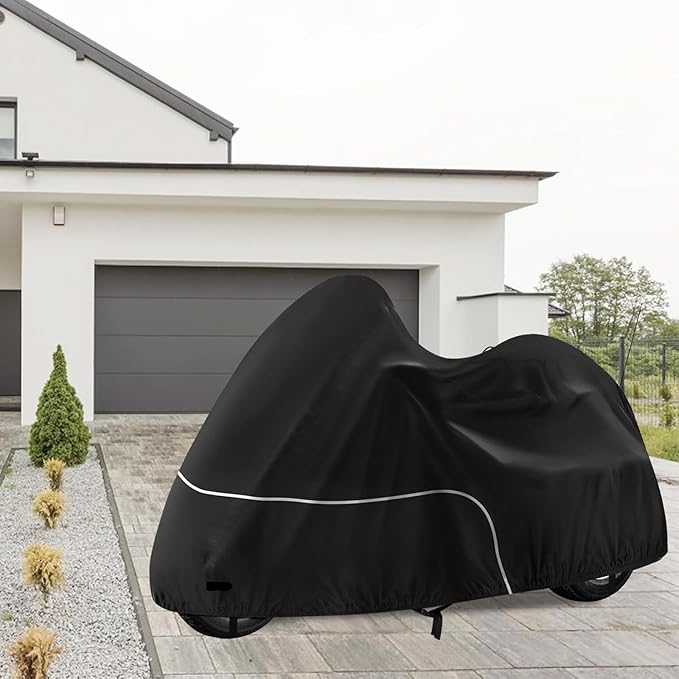 Trike Cover, Waterproof 3 Wheel Motorcycle Cover for Harley Davidson, Honda Goldwing, Kawasaki Trike Accessories, with Windproof Buckle, Reflective Strap, Black