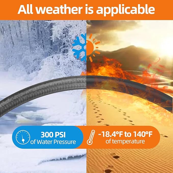 SPECILITE Garden Water Hose 50 ft x 3/4 in Heavy Duty, Flexible and Lightweight, Burst 600 psi, Kink-less Hybrid Rubber Pipe for Backyard, 3/4'' Brass Fittings, Black