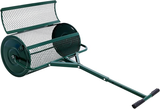 Peat Moss Spreaders for Lawns Compost Spreader Roller 24 Inch Heavy Duty Metal Mesh Dirt Topsoil Spreader for Planting Seeding Garden (24"/42"-50" L, Green)