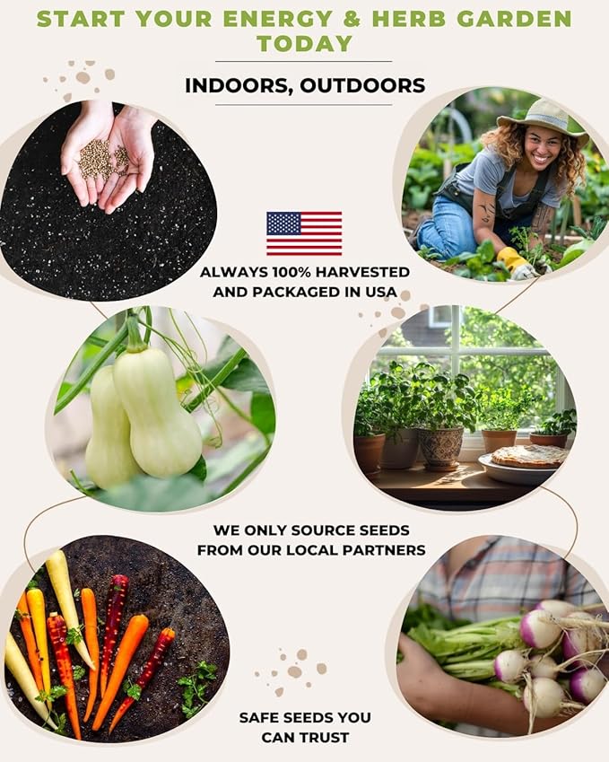 Tactiko Survival Ultimate Energy Seed Kit - 30 Calorie-Dense Veggies & Popular Herbs - USA-Grown Non-GMO Heirloom Seeds - Mylar-Bag for Long-Term Storage, Emergency Food Supply Gardening