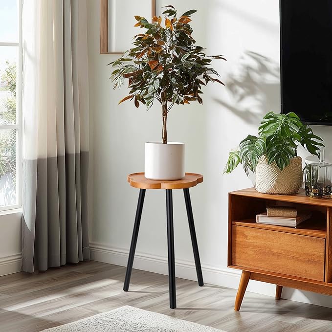 Plant Stand Indoor, Wood Plant Table Plant Holder with Raised Design,Heavy Duty Metal Flower Pot Stand, Mid Century Modern Home Decor Small Side End Table（Clr.2-Flower 20" H）