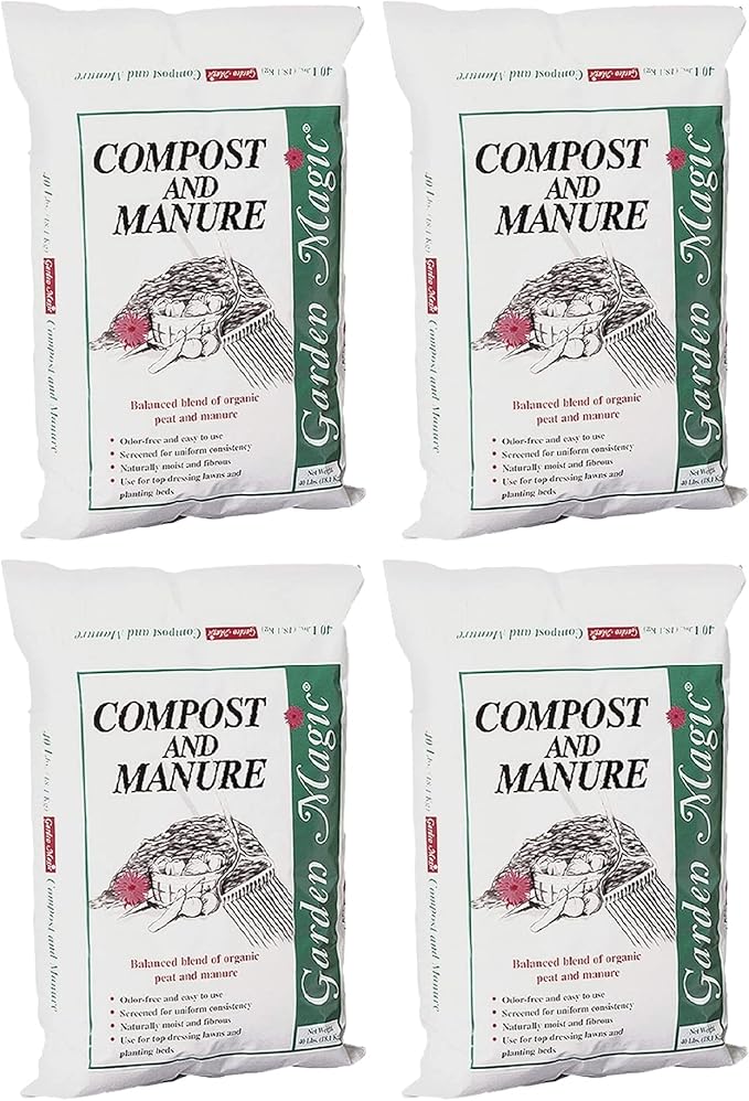 Michigan Peat 4-Pack Compost and Manure Blend, Garden Magic Mix w/Odor-Free Blend, 40 Lbs - Outdoor Lawn and Gardening Mixture with Nutrients and Minerals for Soil Potting and Planting