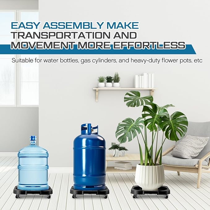 2 Pack 5 Gallon Water Bottle Jug Caddy with 4 Rolling Swivel Casters Wheels 5 Gallon Bucket Dolly for Heavy Duty Garden Flower Pot Movers, Plant Stroller, 11" Inside Diameter (Black)