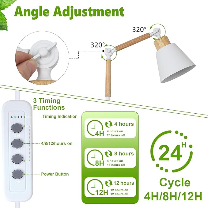 HMVPL Grow Lights for Indoor Plants Full Spectrum, Plant Lights for Indoor Growing with 20W COB Grow Light Blub, 4/8/12H Timer, Standing Tall Grow Lamp for Middle Large Plants(75'', Height Adjustable)