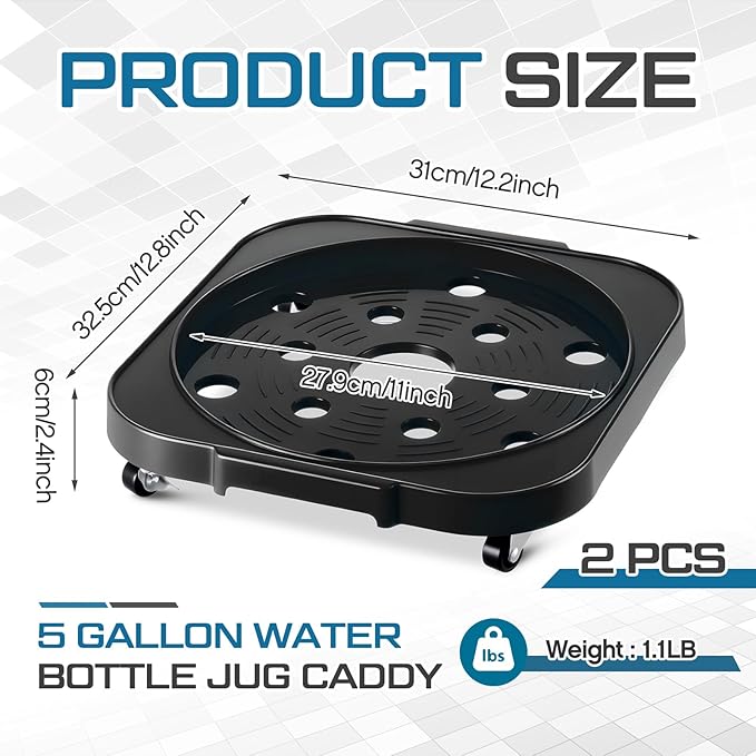 2 Pack 5 Gallon Water Bottle Jug Caddy with 4 Rolling Swivel Casters Wheels 5 Gallon Bucket Dolly for Heavy Duty Garden Flower Pot Movers, Plant Stroller, 11" Inside Diameter (Black)