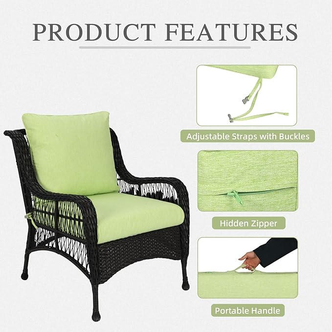 Aoodor 21" x 21" Patio Deep Seat Cushion Set, Water Resistant & Fade Resistant Outdoor Furniture Cushions with Adjustable Straps for Patio, Deck, Garden, Green